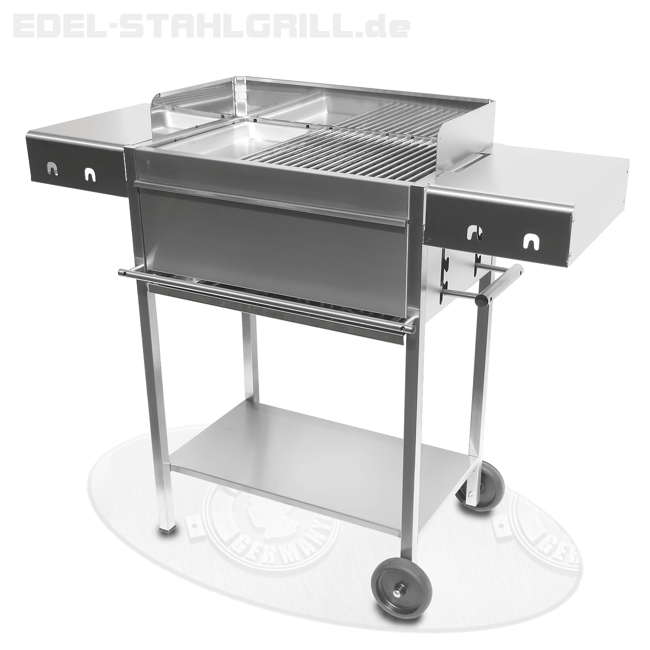 Holzkohlegrill Edelstahlgrill Edelstar L Gourmet mit Grillplatte komplett aus Edelstahl