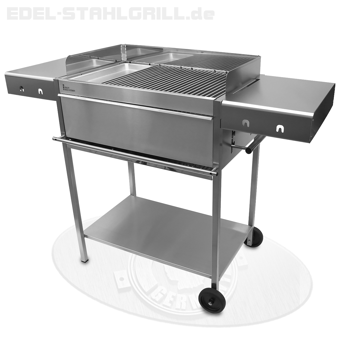 Holzkohlegrill Edelstahlgrill Edelstar XL Gourmet mit Grillplatte komplett aus Edelstahl