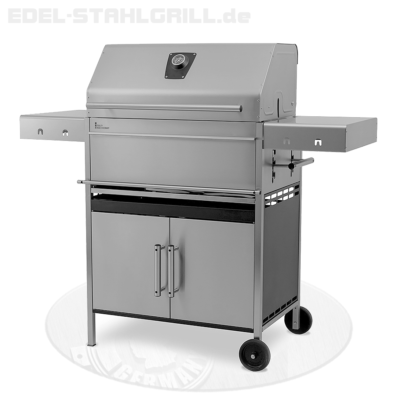 Holzkohlegrill Edelstahlgrill Edelstar XL Komplett mit Grillhaube und Unterschrank 