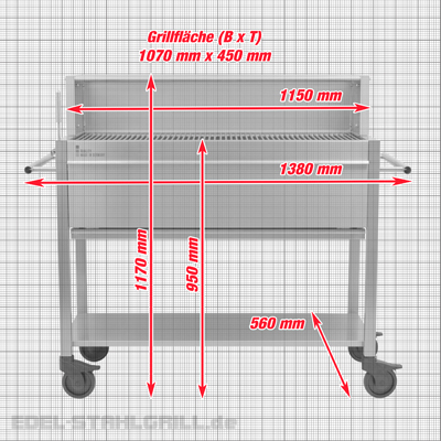 Masse des Profi-Edelstahlgrills Profistar 1000